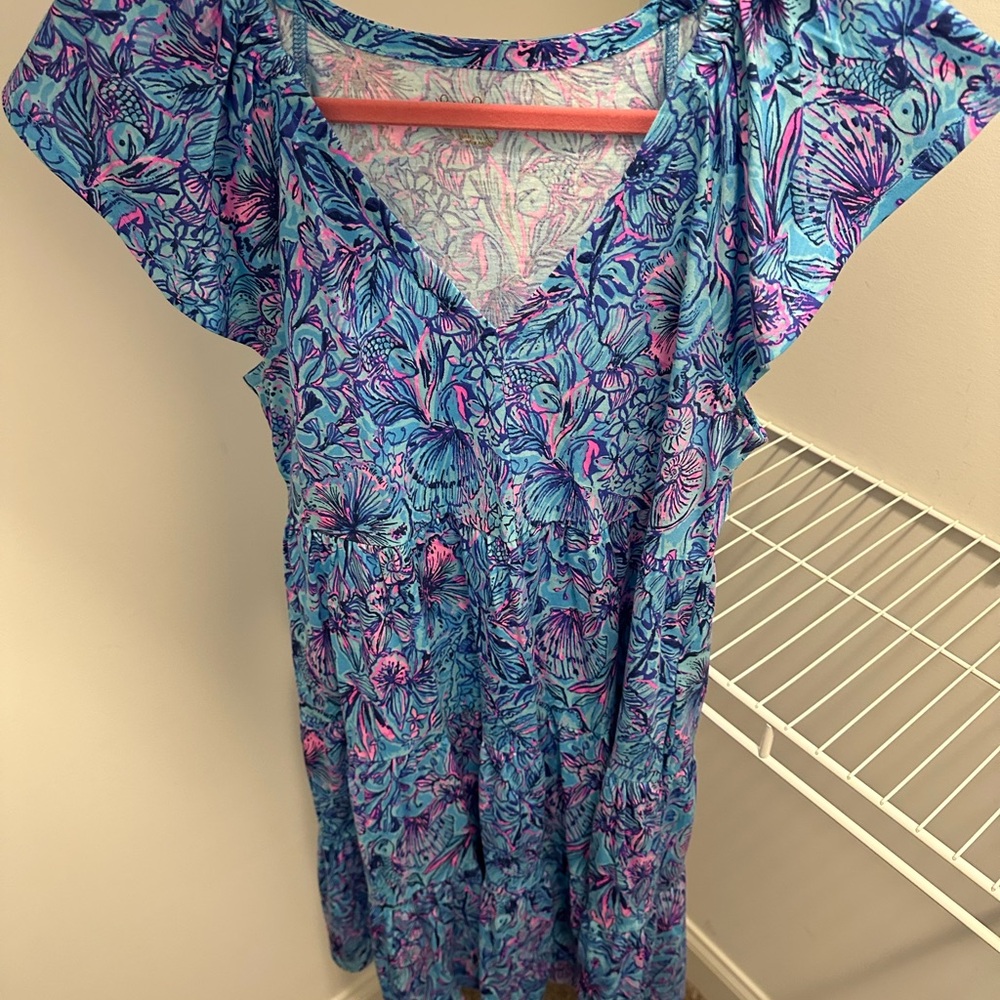 COPY - Lilly Pulitzer Blue and Pink Flutter Sleeve Swim Coverup